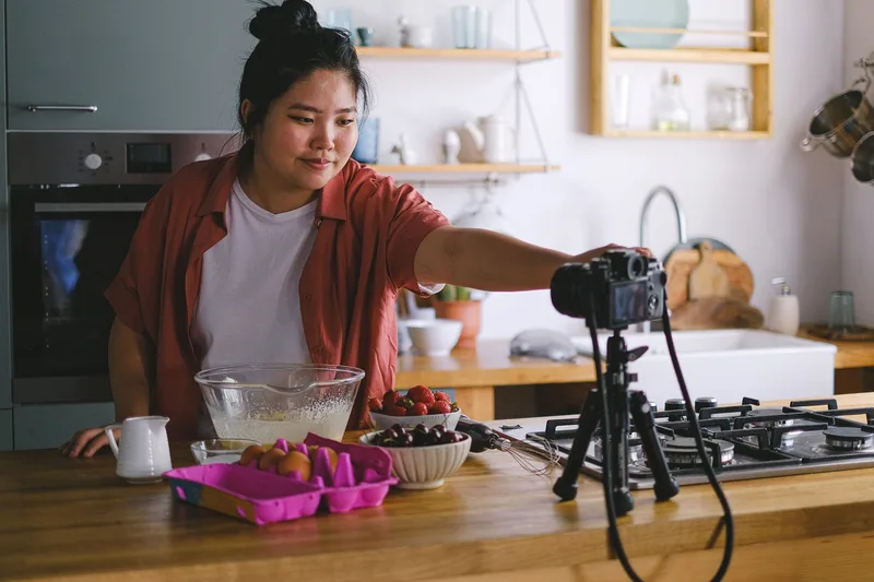 Content creator filming a product video for ecommerce social media marketing