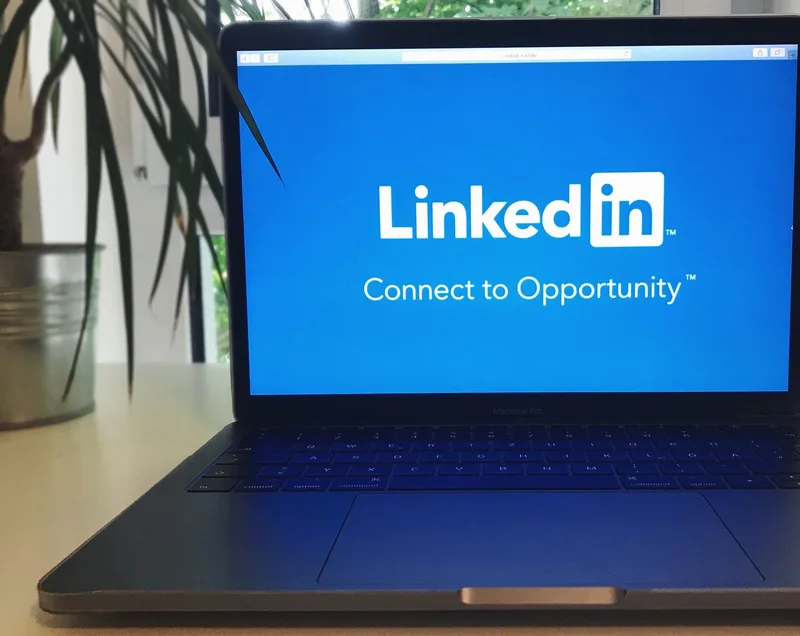 LinkedIn professional networking platform on laptop screen, representing digital outreach and link building strategy for UAE ecommerce stores
